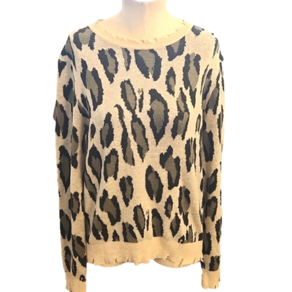 Womens LUSH cream & army green leopard spot sweater size Small - Picture 10 of 12